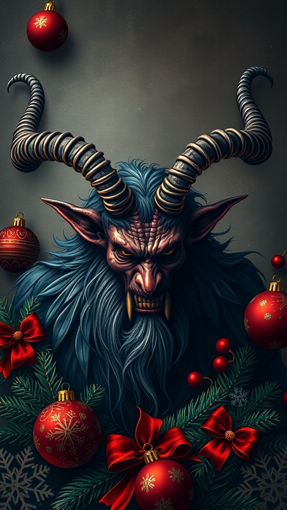 Krampus Christmas wallpaper featuring a dark aesthetic with festive elements.